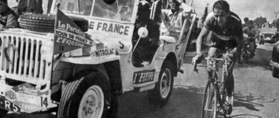 Swiss rider Hugo Koblet riding his epic solo breakaway during the 11th stage of Tour de France 1951