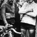 Maurice Garin the winner of the first Tour de France surriunded by other cyclists at Tour de France 1903