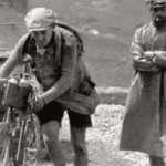 French cyclist Octave Lapize struggling on the ascent of Col du Tourmalet during the Tour de France in 1910