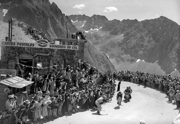 Federico Bahamontes reaching the top of the Tourmalet during Tour de France 1954