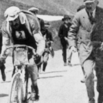 A momemt from the 5th stage of Tour de France 1911 when the cyclists had to climb Co! du Galibier for the very first time