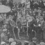 Crowd gatering around the star of the race François Faber during Tour de France 1909