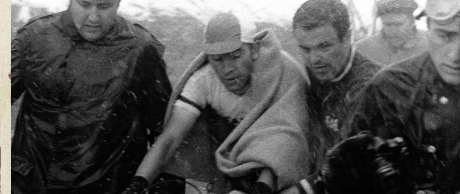 Eddy Merckx after the epic Giro d'Italia stage up to Tre Cime di Lavaredo in 1968
