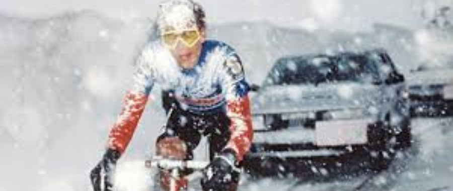 Andy Hampsten climbing Gavia during Giro d'Italia 1988