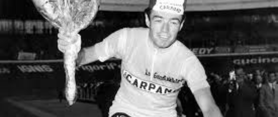 Two time Giro d'Italia winner Franco Balmamion celebrating his victory